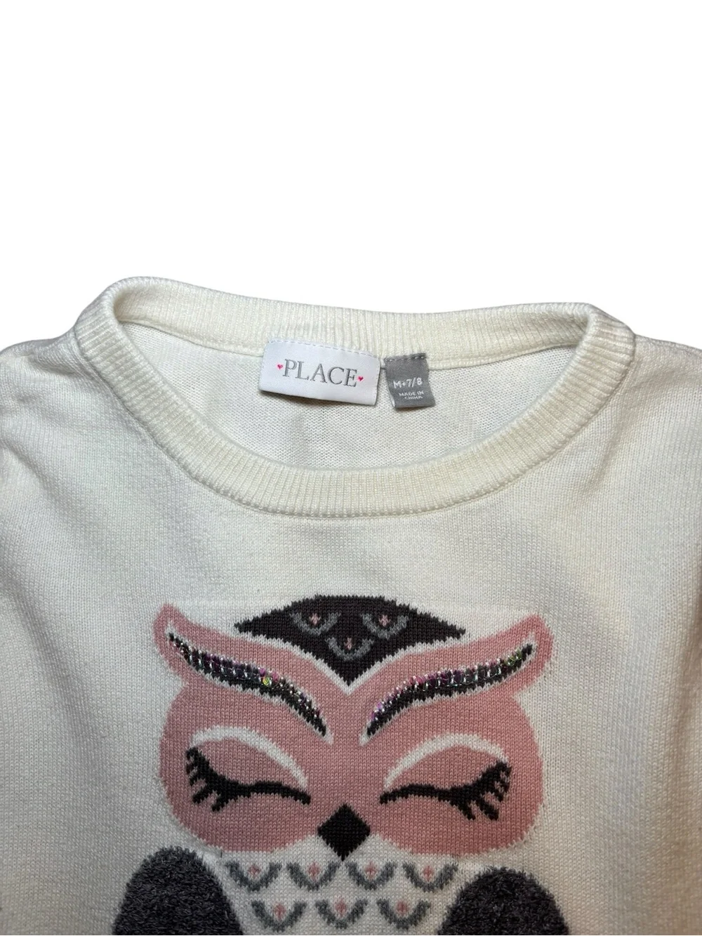 The Children's Place Cream Sweater with Pink and Gray Owl